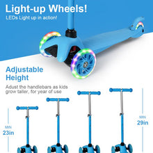 Load image into Gallery viewer, Kids Scooter Kick Scooter 3 Wheel Adjustable Height Light Up LED Wheels for Kids Boys Girls Ages 3-12 Blue