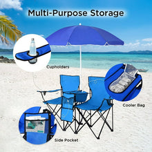 Load image into Gallery viewer, Kibhous Outdoor Foldable Double Chair ,Picnic Chairs and Fishing Chairs Camping Double Portable Camping Chairs Folding Beach Chair Additional Parasol Insulation Bag,Blue