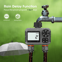 Load image into Gallery viewer, Cowin Sprinkler Timer 2 Outlet, Outdoor Garden Hose Faucet Timers with Rain Delay/Manual/Automatic Watering System, Digital Irrigation Timer for Yard, Gray