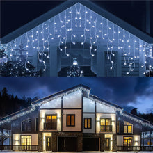 Load image into Gallery viewer, 360 LED Christmas Icicle Lights, 29.5 FT 8 Modes Curtain Fairy Icicle String Lights with 60 Drops, Led Christmas Twinkle Lights for Holiday, Party, Wedding, Eaves, Christmas Decorations, White