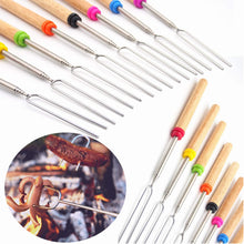 Load image into Gallery viewer, 12 Pcs Roasting Sticks Wooden Handle, Extendable Stainless Steel Marshmallow Roasting Sticks Telescoping Forks, Campfire Sticks, 32in Smores Sticks, Telescoping Skewers for Campfire, BBQ