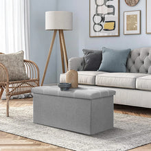Load image into Gallery viewer, Kibhous 30" Storage Bench Folding Storage Ottoman Bench, Linen Coffee Table Folding Long Shoes Footstool Dressing Stool, Suitable for Living Room Bedroom, Gray