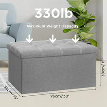Load image into Gallery viewer, Kibhous 30" Storage Bench Folding Storage Ottoman Bench, Linen Coffee Table Folding Long Shoes Footstool Dressing Stool, Suitable for Living Room Bedroom, Gray