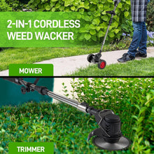 Load image into Gallery viewer, Cordless Electric Lawn Trimmer Weed Wacker - 21V Grass Trimmer Lawn Edger with 2.0Ah Li-Ion Battery Powered and 3 Types Cutting Blade, Tool for Lawn Care and Garden Yard Work