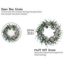 Load image into Gallery viewer, 28in Artificial Christmas Wreath, Frosty Christmas wreath with Crestwood Spruce, Decorated with Pine Cones, Berry Clusters, Frosted Branches, Christmas Collection Green