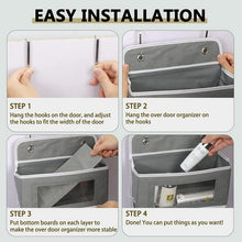 Load image into Gallery viewer, 2 Pack 4-Shelf Over Door Hanging Organizer, Wall Mount Storage for Bedroom, Hanging Closet Organizer with Clear Window and Large Capacity PVC Pocket for Home Storage, Grey