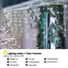 Load image into Gallery viewer, 360 LED Christmas Icicle Lights, 29.5 FT 8 Modes Curtain Fairy Icicle String Lights with 60 Drops, Led Christmas Twinkle Lights for Holiday, Party, Wedding, Eaves, Christmas Decorations, White