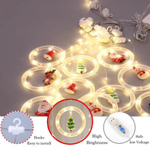 Load image into Gallery viewer, Christmas Curtain Lights Ring String Lights with Ornaments and Hooks 9.8ft 8 modes Remote Control Timer for Holiday Party,Warm White