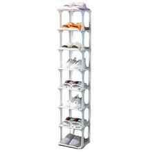 Load image into Gallery viewer, 8 Tiers Flexible Combination Shoe Rack, Shoe Organizer for Closet, Free Standing Small Shoe Shelf Plastic Stackable Shoe Rack Storage Organizer White