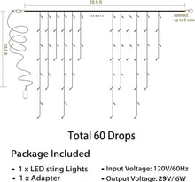 Load image into Gallery viewer, 360 LED Christmas Icicle Lights, 29.5 FT 8 Modes Curtain Fairy Icicle String Lights with 60 Drops, Led Christmas Twinkle Lights for Holiday, Party, Wedding, Eaves, Christmas Decorations, White