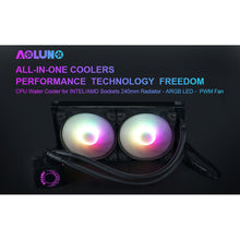 Load image into Gallery viewer, 240mm CPU Water Cooler, ARGB CPU Liquid Cooler(AIO), All Intel & AMD Compatible, High Efficiency CPU Radiator, 2×120mm PWM Fan for CPU Liquid Cooling System, Silent Operation, LGA 1700 Ready