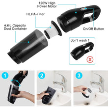 Load image into Gallery viewer, Kibhous Protable Car Vacuum Cleaner, 120W Car Vacuum Cleaners Cordless, Handheld Vacuum for Quick Cleaning, Hand Held Vacuuming Cordless Rechargeable for Car Home and Office, Black