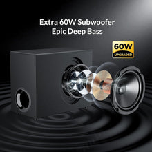 Load image into Gallery viewer, Cowin Sound Bar with Subwoofer, 110W Sound Bar for Smart TV with Adjustable Deep Bass & Volume Boost & 3 EQ Modes, Bluetooth/ARC/Opt/AUX, Detachable Soundbar for TV/PC/Gaming/Projector