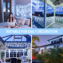 Load image into Gallery viewer, 360 LED Christmas Icicle Lights, 29.5 FT 8 Modes Curtain Fairy Icicle String Lights with 60 Drops, Led Christmas Twinkle Lights for Holiday, Party, Wedding, Eaves, Christmas Decorations, White