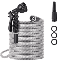 Load image into Gallery viewer, Garden Hose 100 FT,304 Stainless Steel Heavy Duty Water Hose with 7 Function Nozzles No-Kink Rust Proof for Yard Outdoor