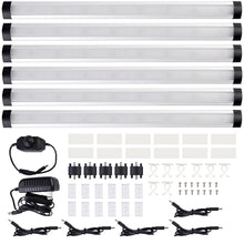 Load image into Gallery viewer, Kibhous 6 Pcs LED Under Cabinet Lights Rigid Bar Kit, Can Plugged or Directly Connected to an LED Driver, Super Bright Connectable Lighting Strip Suitable for Kitchen Cabinets, Counters, Cold White