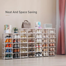 Load image into Gallery viewer, 8 Tiers Flexible Combination Shoe Rack, Shoe Organizer for Closet, Free Standing Small Shoe Shelf Plastic Stackable Shoe Rack Storage Organizer White