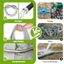 Load image into Gallery viewer, Garden Hose 100 FT,304 Stainless Steel Heavy Duty Water Hose with 7 Function Nozzles No-Kink Rust Proof for Yard Outdoor