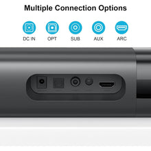 Load image into Gallery viewer, Sound Bar for Smart TV, 120W Sound Bar with Subwoofer, 5.0 Bluetooth Soundbar for TV with Deep Bass & Volume Boost & 3 Equalizer Modes, ARC/Opt/AUX, 2 in 1 Detachable TV Sound Bar, Black