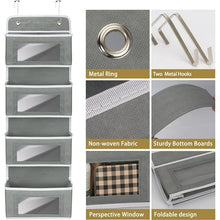 Load image into Gallery viewer, 2 Pack 4-Shelf Over Door Hanging Organizer, Wall Mount Storage for Bedroom, Hanging Closet Organizer with Clear Window and Large Capacity PVC Pocket for Home Storage, Grey