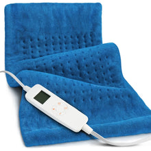Load image into Gallery viewer, 33"x17" Heating Pad for Back Relief, Portable Heating Pad for Shoulder, Neck, with Upgraded 3 Timer & 6 Temperature Controller, Blue