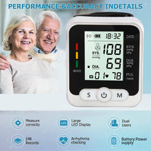 Load image into Gallery viewer, Digital Wrist Blood Pressure Monitor SWTROOM Adjustable Wrist Cuff 5.31-7.68 inch Large Display 99x2 Reading Memory