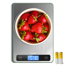 Load image into Gallery viewer, Food Scale 33lb Digital Kitchen Scale with 1g/0.05oz Precise Graduation, 5 Units LCD Display Scale for Cooking/Baking in KG, G, oz, ml, and lb, Easy Clean Stainless Steel and Tempered Glass