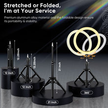 Load image into Gallery viewer, 12" Selfie Ring Light with Tripod Stand - Dimmable Desktop Ringlight with DIY Ports, Circle Light LED Camera Lighting for Live Stream/Makeup/YouTube/TikTok, Compatible with iPhone Android