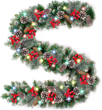 Load image into Gallery viewer, 9ft Pre-Lit Christmas Garland with 50 Waterproof LED Light and Pine Cones and Berries, Battery Operated Garland 220 Branches Christmas Decoration for Xmas Holiday & Party (4.7) 4.7 stars out of 57 reviews 57 reviews
