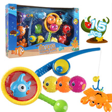 Load image into Gallery viewer, 15 Packs Bath Toy Fishing Floating Squirts Toy and Water Scoop with Organizer Bag, BPA Free Fish Net Game in Bathtub Time for Kids, Bathroom Fish Set