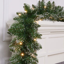 Load image into Gallery viewer, 18ft Christmas Garland with Battery Operated 50 LED Lights and Timer Snow Flocked Christmas Decorations Xmas Garland for Stairs Fireplaces Wall Door Xmas Garland