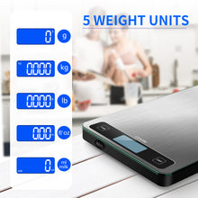 Load image into Gallery viewer, Food Scale 33lb Digital Kitchen Scale with 1g/0.05oz Precise Graduation, 5 Units LCD Display Scale for Cooking/Baking in KG, G, oz, ml, and lb, Easy Clean Stainless Steel and Tempered Glass