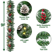 Load image into Gallery viewer, 9ft Pre-Lit Christmas Garland with 50 Waterproof LED Light and Pine Cones and Berries, Battery Operated Garland 220 Branches Christmas Decoration for Xmas Holiday & Party (4.7) 4.7 stars out of 57 reviews 57 reviews