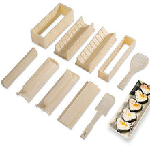 Load image into Gallery viewer, Sushi Making Kit Deluxe Edition with Complete Sushi Set 10 Pieces Plastic Sushi Maker Tool Complete with 8 Sushi Rice Roll Mold Shapes Fork Spatula DIY Home Sushi Tool (Off-white)