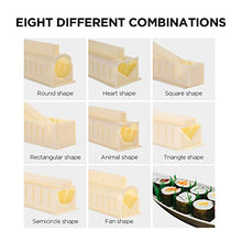 Load image into Gallery viewer, Sushi Making Kit Deluxe Edition with Complete Sushi Set 10 Pieces Plastic Sushi Maker Tool Complete with 8 Sushi Rice Roll Mold Shapes Fork Spatula DIY Home Sushi Tool (Off-white)