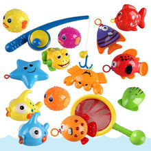 Load image into Gallery viewer, 15 Packs Bath Toy Fishing Floating Squirts Toy and Water Scoop with Organizer Bag, BPA Free Fish Net Game in Bathtub Time for Kids, Bathroom Fish Set