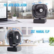 Load image into Gallery viewer, FRETREE Outdoor Desk Fan, Portable Battery Operated Camping Fan with LED Lantern, 5200mAh Battery, 140° Auto Oscillation, Natural Wind, and Hanging Hook for Home Office Outdoor Camping