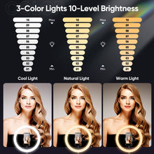 Load image into Gallery viewer, 12" Selfie Ring Light with Tripod Stand - Dimmable Desktop Ringlight with DIY Ports, Circle Light LED Camera Lighting for Live Stream/Makeup/YouTube/TikTok, Compatible with iPhone Android