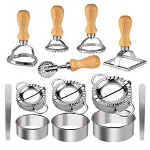Load image into Gallery viewer, Ravioli Stamp Maker Cutter Round Shapes Mold with Wooden Handle with Dumplings Maker Sets (13 Pack)