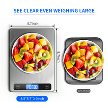 Load image into Gallery viewer, Food Scale 33lb Digital Kitchen Scale with 1g/0.05oz Precise Graduation, 5 Units LCD Display Scale for Cooking/Baking in KG, G, oz, ml, and lb, Easy Clean Stainless Steel and Tempered Glass