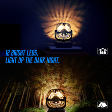 Load image into Gallery viewer, FRETREE Outdoor Desk Fan, Portable Battery Operated Camping Fan with LED Lantern, 5200mAh Battery, 140° Auto Oscillation, Natural Wind, and Hanging Hook for Home Office Outdoor Camping