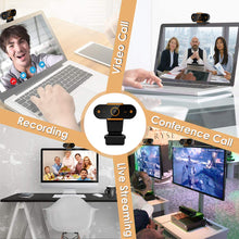 Load image into Gallery viewer, Webcam with Microphone, 1080P HD USB Webcam for Computer Laptop with 110° Wide Angle, Noise Reduction Portable Live Streaming Camera, Plug and Play, Black