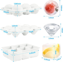 Load image into Gallery viewer, Ice Cube Trays, 3 Pack Food-Grade Silicone Ice Cube Trays Round Big Ice Balls Square Diamond Ice Cube Trays, Reusable and Easy Release Reusable for Chilling Whiskey Wine Cocktail (White)
