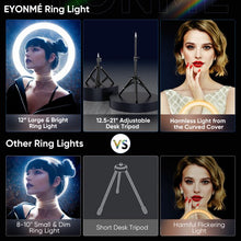 Load image into Gallery viewer, 12" Selfie Ring Light with Tripod Stand - Dimmable Desktop Ringlight with DIY Ports, Circle Light LED Camera Lighting for Live Stream/Makeup/YouTube/TikTok, Compatible with iPhone Android