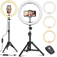 Load image into Gallery viewer, 12" Selfie Ring Light with Tripod Stand - Dimmable Desktop Ringlight with DIY Ports, Circle Light LED Camera Lighting for Live Stream/Makeup/YouTube/TikTok, Compatible with iPhone Android