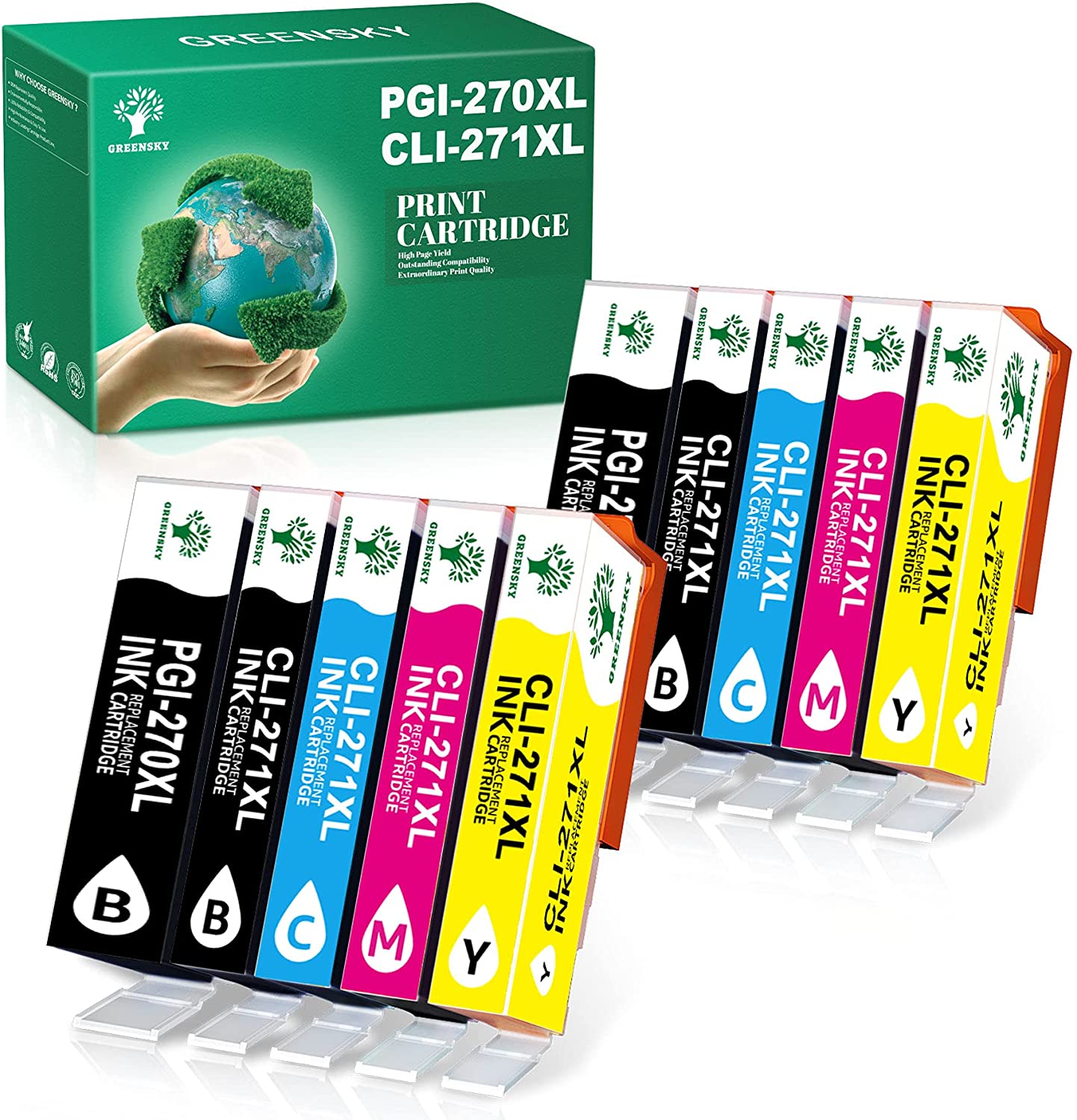 GREENSKY Compatible Ink Cartridge Replacement for Canon 270XL 271XL to use with PIXMA MG7720 MG6820 MG5720 TS9020 TS6020 MG6821 MG5722 Printer (2 PGBlack,2 Black,2 Cyan,2 Magenta,2 Yellow-10 Pack)