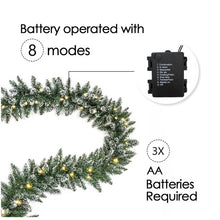 Load image into Gallery viewer, 18ft Christmas Garland with Battery Operated 50 LED Lights and Timer Snow Flocked Christmas Decorations Xmas Garland for Stairs Fireplaces Wall Door Xmas Garland