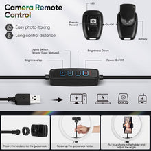 Load image into Gallery viewer, 12" Selfie Ring Light with Tripod Stand - Dimmable Desktop Ringlight with DIY Ports, Circle Light LED Camera Lighting for Live Stream/Makeup/YouTube/TikTok, Compatible with iPhone Android