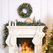 Load image into Gallery viewer, 18ft Christmas Garland with Battery Operated 50 LED Lights and Timer Snow Flocked Christmas Decorations Xmas Garland for Stairs Fireplaces Wall Door Xmas Garland
