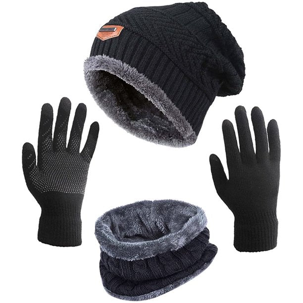 3 Pcs Knit Beanie Hat Scarf and Glove Set for Men and Women